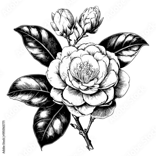Elegant Hand-Drawn Camellia Flower Illustration - Adobe Stock