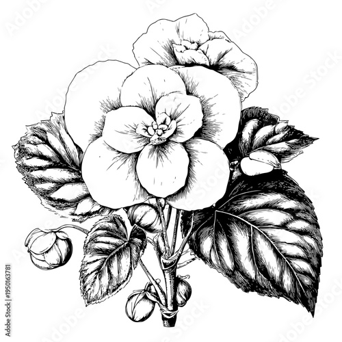 Elegant Hand Drawing Flower composition featuring a graceful blossom and foliage, a stunning botanical illustration for adobe stock collections