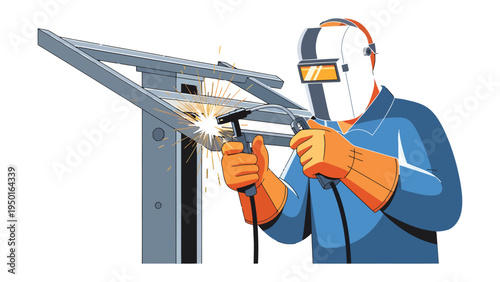 Welding Master at Work: A skilled welder, protected by a mask and gloves, meticulously fuses metal structures, showcasing precision and craftsmanship in their profession.