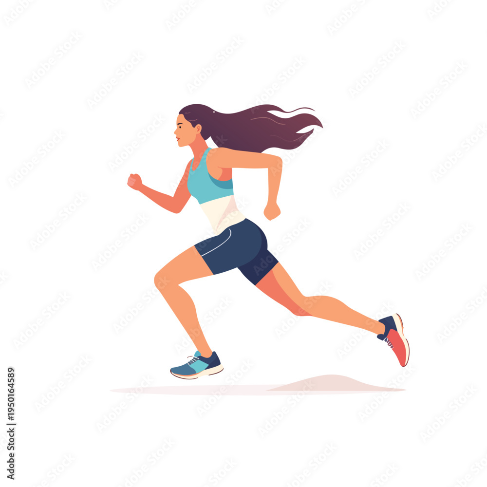 Fototapeta premium Young woman and man running silhouette vector illustration fitness and sports action