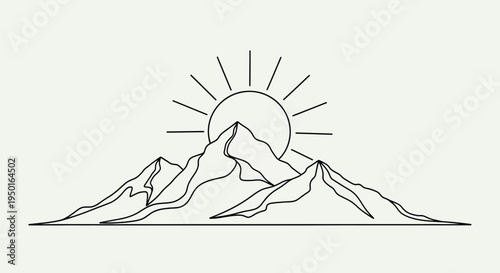 Sunrise over mountains minimalist line art, nature landscape