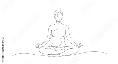 Woman meditating single line drawing, yoga pose, a serene single