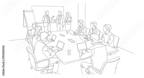 Business meeting single line drawing, team collaboration