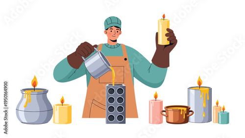 Candle Making Craft: An artisan meticulously pours wax into a mold, surrounded by the warm glow of handmade candles, epitomizing the art of crafting and the beauty of light.