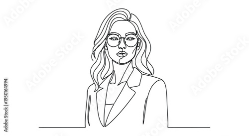 Woman with glasses line art with a sophisticated line drawing