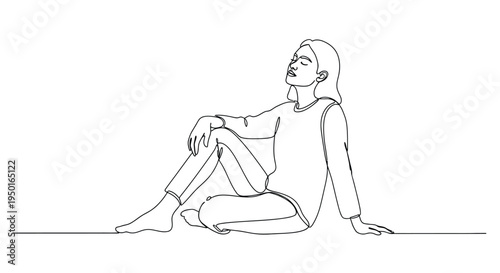 Woman sitting relaxed, minimalist line art, serenity concept
