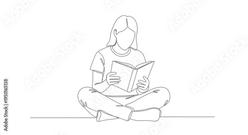 Person reading book, minimalist line art, leisure concept