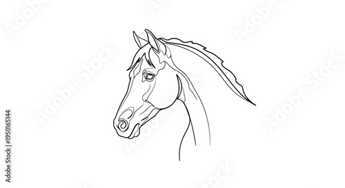 Horse head silhouette, minimalist line art, animal concept