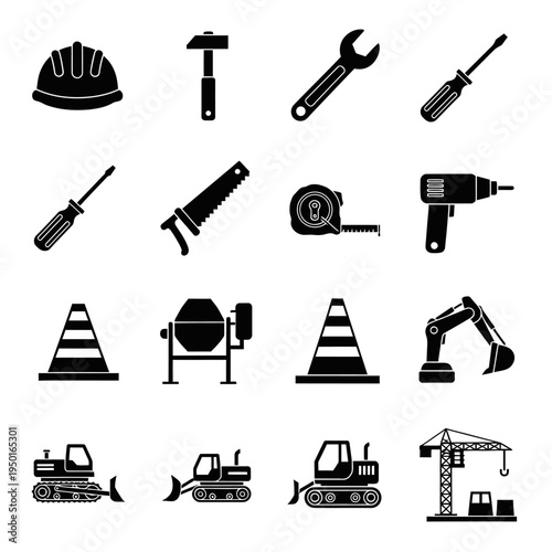 Construction Tools and Equipment Icons Set
