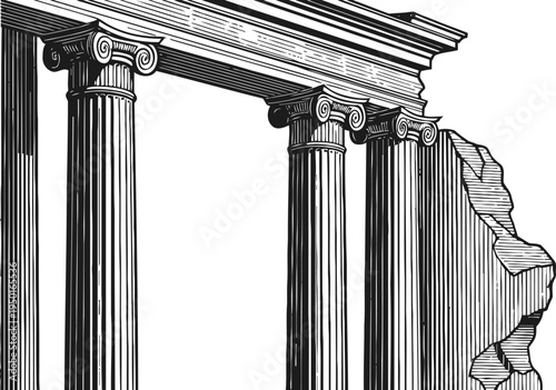 Ancient greek ionic columns and ruins classical architecture with carved capitals and stone structure