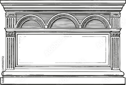 Classic vintage fireplace mantel with decorative columns and arch detailing, elegant ornate design