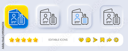 Passport line icon. Neumorphic, Flat shadow, 3d buttons. Travel baggage sign. Journey luggage bag symbol. Line passport icon. Social media icons. Vector