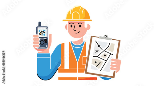 Engineer's Plan: A construction engineer, equipped with blueprints and a GPS device, stands confidently, embodying precision and expertise in architectural design and planning.