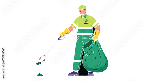 Guardian of Cleanliness: An industrious sanitation worker diligently collects waste, exemplifying dedication to a cleaner, healthier environment. His actions promote responsibility.