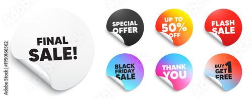 Final sale sticker tag. Special offer paper price tags. Final Sale tag. Special offer price sign. Advertising Discounts symbol. Discount, black friday sticker. Promo banner. Vector
