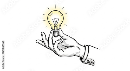 
















Hand Holding Glowing Light Bulb Vintage Line Art Illustration