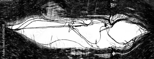 teared rag spread isolated on white background backdrop pattern texture. hole in tissue black fabric torn stitch hole loose threads Torn fabric with frayed edges Mockup mock up mock-up template blank