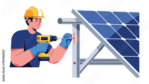 Solar Panel Installation: An industrious worker meticulously installs solar panels, embodying the spirit of clean energy and sustainable living.