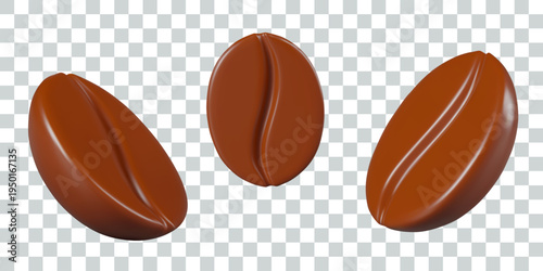 Half roasted coffee bean. Set of vector templates in different positions
