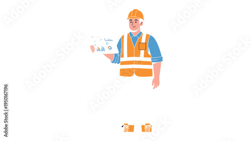 Construction Engineer Reviewing Blueprint: A construction engineer, equipped with a hardhat and reflective vest, meticulously reviews a detailed blueprint.
