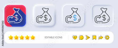 Money cashback line icon. Neumorphic, Flat shadow, 3d buttons. Financial goal sign. Investment budget symbol. Line cashback icon. Social media icons. Vector