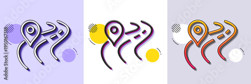 Road line icon. Halftone dotted pattern. Gradient icon with grain shadow. Journey path sign. Highway route gps symbol. Line road icon. Various designs. Vector