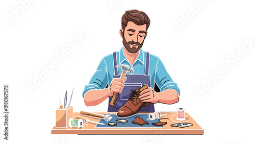 Shoemaker Craftsmanship: A skilled shoemaker meticulously shapes and repairs a shoe, embodying the artistry and precision of traditional craftsmanship.