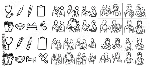 Medical icons with stethoscope syringe clipboard outline