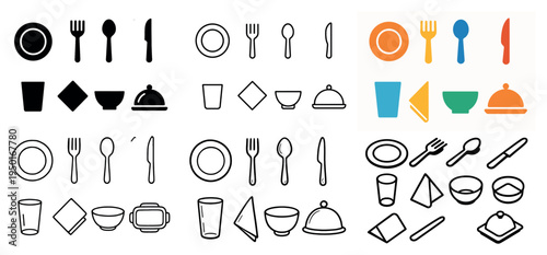 Dining icons with fork spoon plate flat