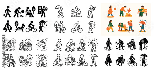 Lifestyle icons with walker cyclist sitter minimal