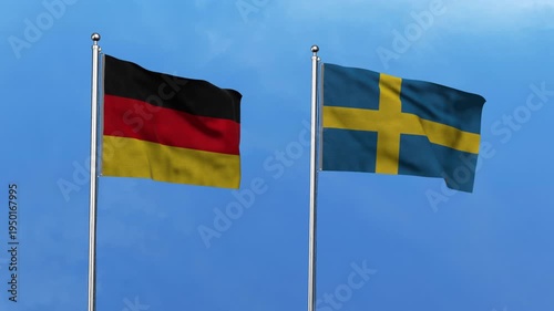 Germany and Sweden Waving Flags, 3D Illustration