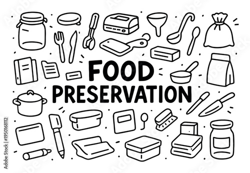 Food icons with jar knife spoon outline