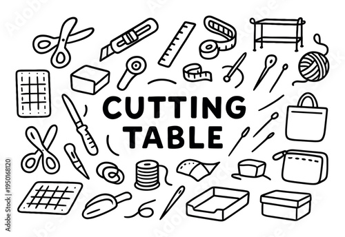 Craft icons with scissors ruler thread outline