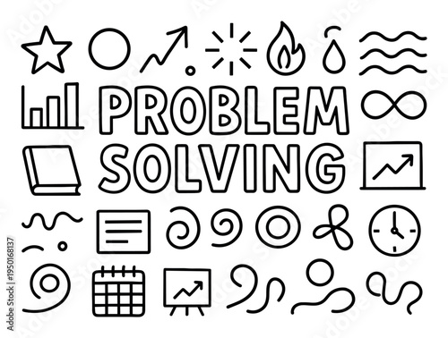 Problem solving icons with chart book outline