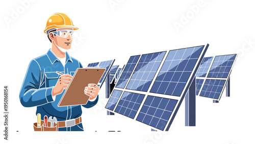 Solar Panel Technician: An engineer assesses the solar panels on a bright day