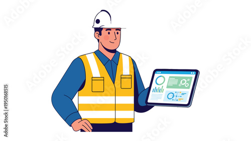 Engineer's Vision: An engineer, diligently observing data on a tablet. He embodies meticulous precision and thoughtful analysis, set against a backdrop suggesting technological sophistication.