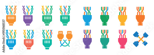 Networking icons with cable plug connector colorful