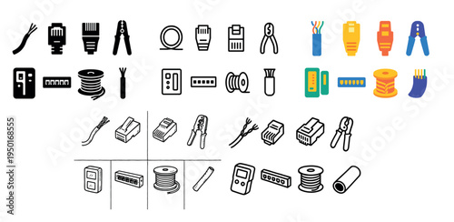 Connectivity icons with cable plug flat