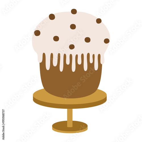 Easter cake with cream and chocolate chips on top. Vector illustration for design or decoration.
