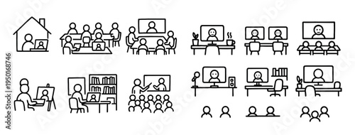 Meeting icons with presenter laptop outline