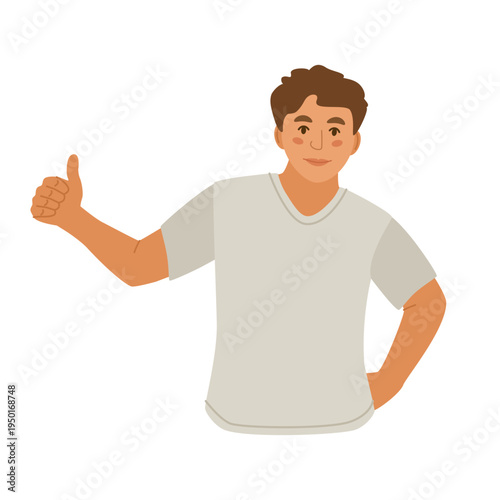 The man gives a thumbs up. Vector illustration. Waist-high view.