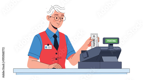 Retail Transaction Moment: A detail capturing an individual in retail store setting, printing transaction on the cash register in the retail shop with the shop staff. 
