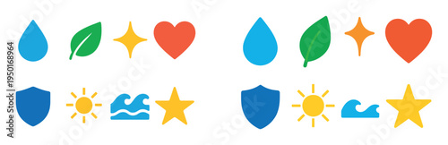 Nature icons with drop leaf heart colorful flat