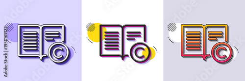 Copyright line icon. Halftone dotted pattern. Gradient icon with grain shadow. Copywriting or Book sign. Feedback symbol. Line copyright icon. Various designs. Vector