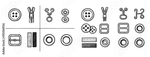 Fashion icons with button zipper buckle outline
