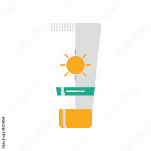 Vector illustration of a sun protection cream tube standing upright on a white background