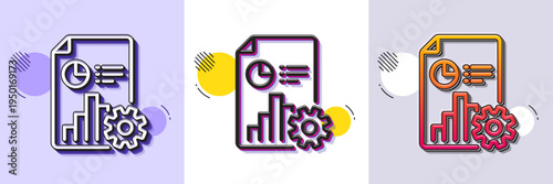 Report line icon. Halftone dotted pattern. Gradient icon with grain shadow. Column graph, pie chart sign. Market analytics symbol. Line report icon. Various designs. Vector