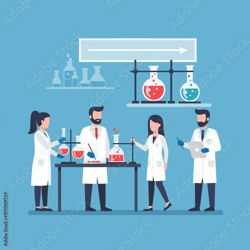 Scientists in Laboratory Conducting Experiments with Beakers and Test Tubes