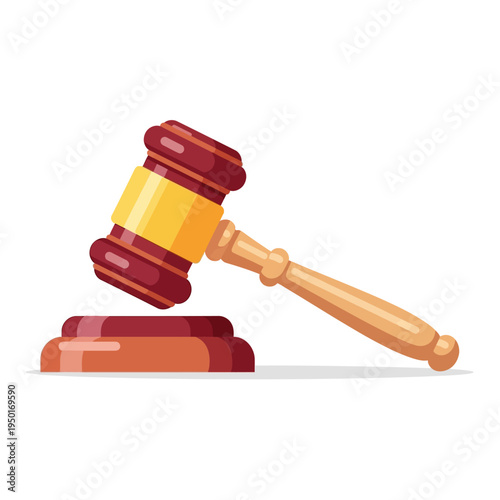 A vector illustration of a judge's gavel resting on a block, symbolizing justice and law.