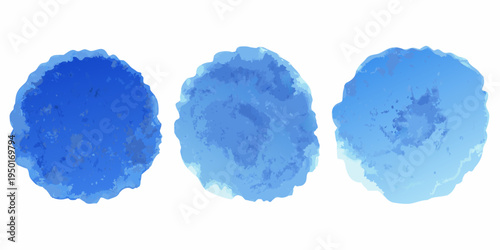 Three abstract watercolor shapes in varying shades of blue